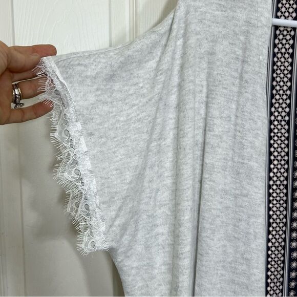 Vocal Cardigan Kimono Duster Short Sleeve Floral Back Tie Belt Lace Trim Large - Picture 6 of 12